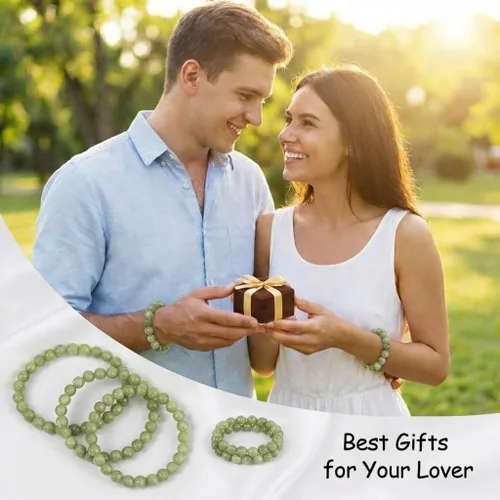 Miniatura 6 de Cuentas de jade verde de China de 10mm, cuentas sueltas redondas de piedra natural de 35 piezas para hacer joyas, collares, aretes, manualidades DIY