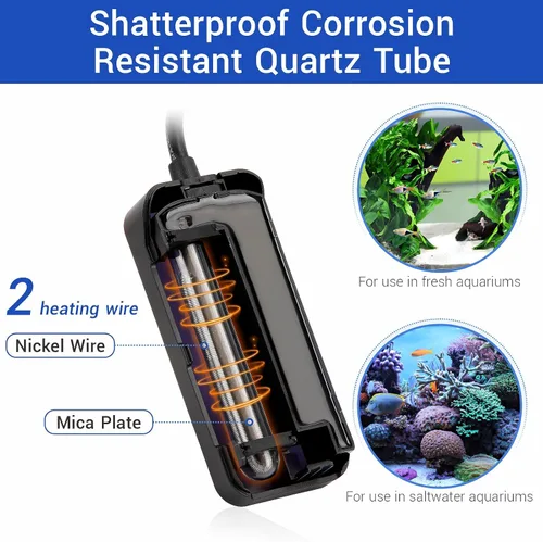Miniatura 4 de hygger Calentador de acuario sumergible pequeño de 25 W, mini calentador de pecera Betta con pantalla LED, temperatura ajustable para tanques
