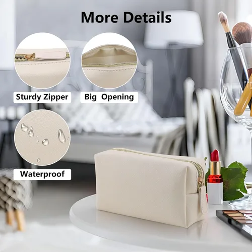 Miniatura 4 de Bolsa de maquillaje de cuero Apooliy para bolso de viaje, organizador de cosméticos portátil pequeño para mujeres y niñas, bolsa de maquillaje