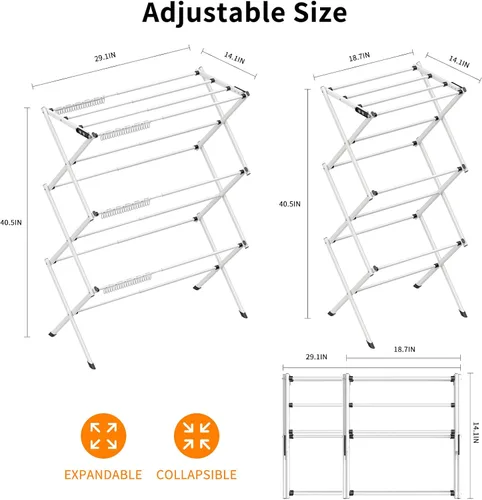 Miniatura 4 de Estante de secado de ropa de 3 niveles, estante de secado plegable, estante de lavandería para interiores y exteriores para secar ropa, diseño