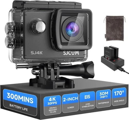 SJCAM SJ4000 4K Ultra HD Cámara de acción impermeable – Cámara deportiva WiFi de 20 MP para aventura y buceo | EIS anti-vibración, compatible con