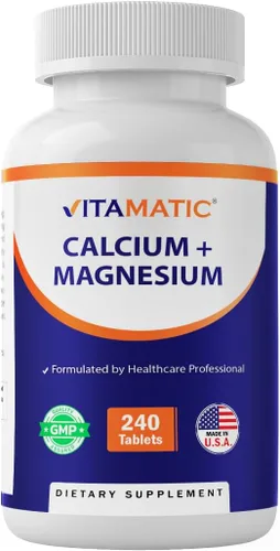 Vitamatic Complejo de calcio y magnesio - 1000 mg de calcio, 500 mg de magnesio, sin gluten y sin gluten - Suplemento para la salud ósea - 240