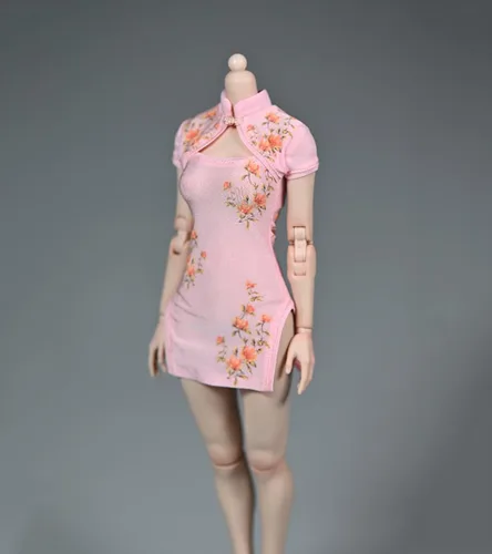 Miniatura 5 de Ropa femenina a escala 1/6, falda Cheongsam elástica para disfraz de 12 pulgadas PH TBL JO figura de acción (rosa)