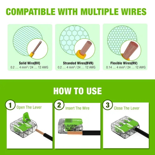 Miniatura 4 de WAGO 221 Series Green Range 36 conectores de cable de empalme compactos, incluye (16 tuercas de palanca 221-422) (12 x 221-423) (8 x 221-425)