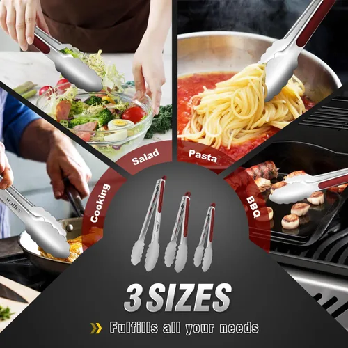 Miniatura 7 de Walfos Pinzas de cocina de acero inoxidable – Pinzas de metal de bloqueo resistentes de 7, 9 y 12 pulgadas para cocinar, asar a la parrilla, juego