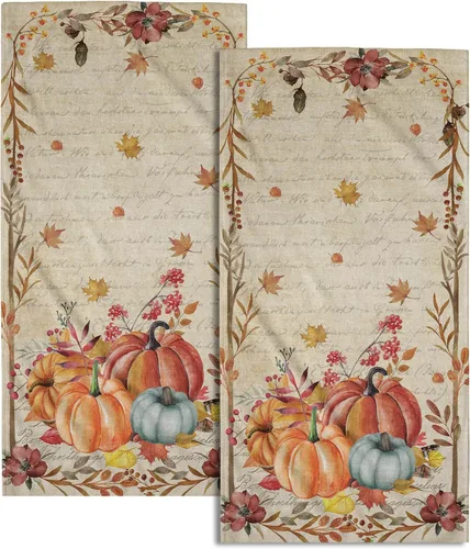 Miniatura 11 de Giwawa Autumn Pumpkin Hand Towels Maple Leaves Bath Fingertip Towel Set of 2 Thanksgiving Soft Absorbent Dish Wash Cloth Kitchen Home Hotel Decor