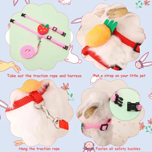 Miniatura 4 de Arnés ajustable de conejo y correa de conejo, chaleco de arnés de hurón con decoraciones para conejo, gatito, cachorro, cerdo y animales pequeños