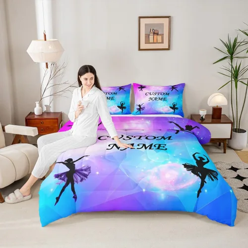 Miniatura 145 de Erosebridal Juego de ropa de cama de princesa de ballet, tamaño Queen, juego de edredón de 3 piezas para niñas bailarinas de ballet, lindo juego