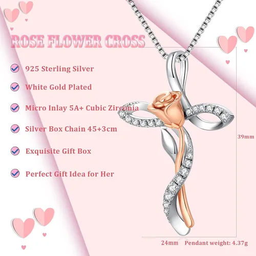 Miniatura 2 de ZDaoBen Star Cross Necklace Angel Wing Infinity Cross Pendant 925 Sterling Silver CZ Diamond Cross Necklace Women Birthstone Cubic Zirconia Cross