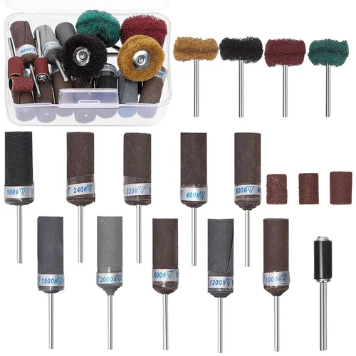 Miniatura 8 de Swpeet Juego de 16 piezas de piedra de molienda de vástago de 1/8 y 3/32 pulgadas, juego de muelas abrasivas de pulido montadas contiene 2 formas, 3
