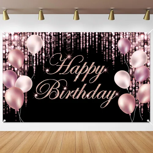Miniatura 7 de Cartel de feliz cumpleaños negro y dorado con texto en inglés «It's My Birthday», telón de fondo para baby shower, fiesta interior y exterior