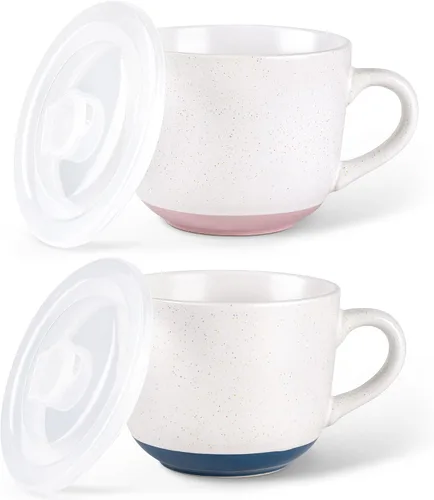 Miniatura 11 de AmorArc Tazas de sopa de cerámica con tapa, tazas grandes de sopa de 710 ml con asa para café, cereal, ensalada, fideos, té, tazas de sopa con tapa