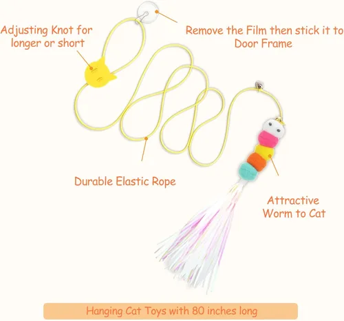 Miniatura 5 de Atosun Juguetes interactivos para gatos, 15 juguetes de varita y plumas para gatos de interior, juguetes reutilizables con ventosa para gatitos