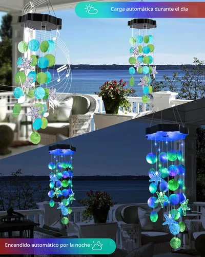 Miniatura 6 de Toodour Campanillas de viento solares para exteriores, conchas, regalos de luz para mamá, abuela, mujeres, esposa, niñas, luz móvil decorativa solar