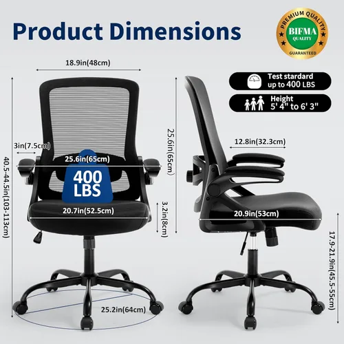 Miniatura 3 de Silla de oficina ergonómica, silla de escritorio con soporte lumbar ajustable, sillas de computadora cómodas de malla transpirable con reposabrazos