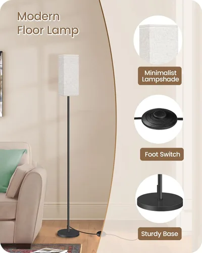 Miniatura 5 de Juego de 2 lámparas de pie para sala de estar, modernas lámparas de pie altas con interruptores de pie, bombilla no incluida, 64.6'', para sala