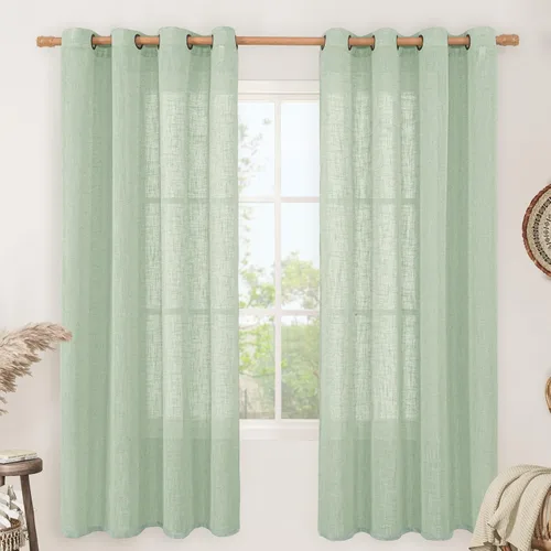 Miniatura 125 de LAMIT Cortinas de lino sintético para dormitorio, paneles filtrantes de luz, cortinas de lino con protección de privacidad con ojales para ventanas