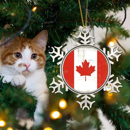 Miniatura 4 de Adorno de metal de copo de nieve de Canadá, recuerdo de Navidad, regalo de recuerdo patriótico, adorno colgante de Navidad, bandera nacional