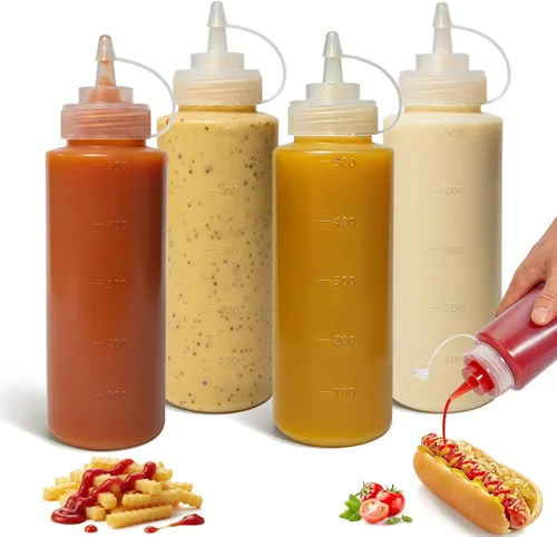 Miniatura 7 de OAMCEG Botellas exprimibles de 8 onzas, paquete de 6 botellas de condimentos de plástico duradero, botella para chorro con medidas discretas