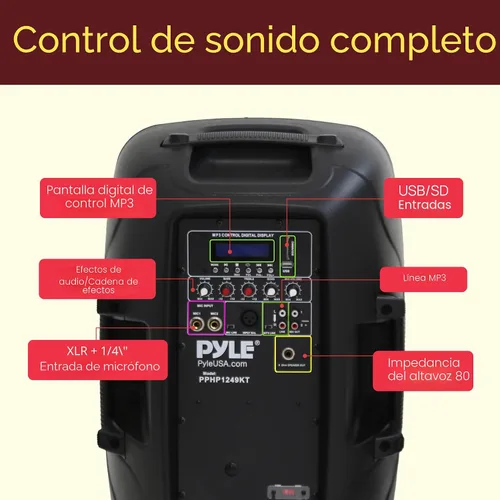 Miniatura 6 de Kit de sistema PA portátil e inalámbrico Pyle - 1800W de pico, compatible con Bluetooth, par activo + pasivo para sonido en interiores / exteriores