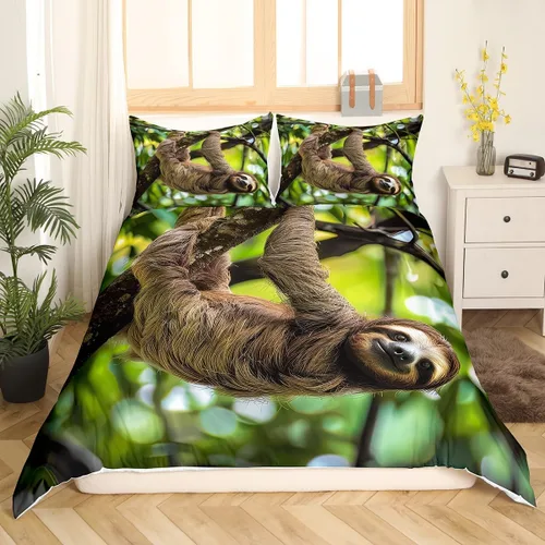 Miniatura 3 de Erosebridal Juego de ropa de cama de perezoso marrón, tamaño Queen, funda de edredón Kawaii para niños, adolescentes y niños, bonita funda