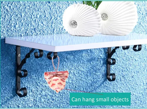 Miniatura 7 de Soportes de estante triangulares de hierro forjado montados en la pared, soportes flotantes rústicos con gancho de flores, para estantería, estante
