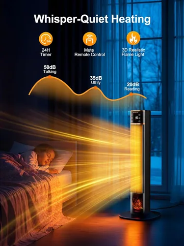 Miniatura 5 de Uthfy Calentadores de espacio para uso en interiores, calentadores de cerámica PTC grandes con llama 3D, calentador eléctrico de 1500 W