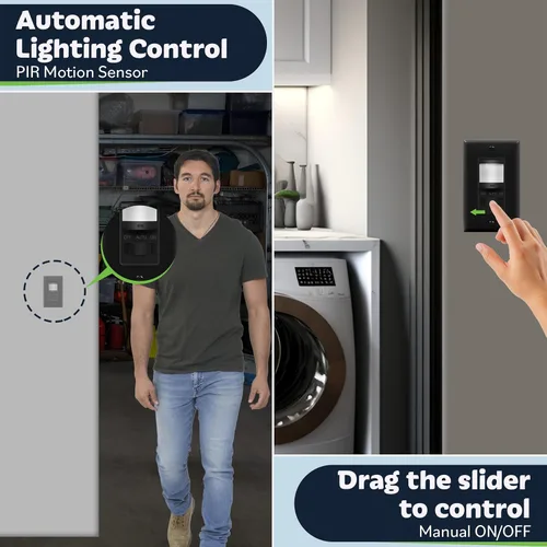 Miniatura 2 de TOPGREENER - Interruptor de luz con sensor de movimiento PIR para pared, interruptor con sensor de ocupación, requiere cable neutro, control manual