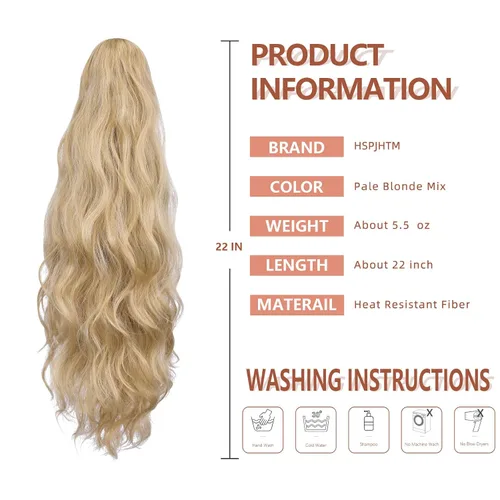 Miniatura 332 de Extensiones de cola de caballo de cabello rubio, extensiones de cola de caballo para mujer, pinza de extensiones de cabello rizado de 12 pulgadas