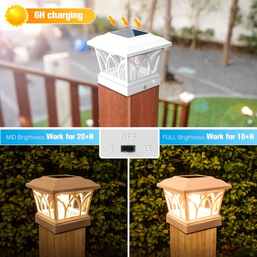 Miniatura 2 de VOLISUN Paquete de 4 luces solares para postes para exteriores, con bombillas LED Edison, 2 ajustes de brillo, luces para poste de valla alimentadas