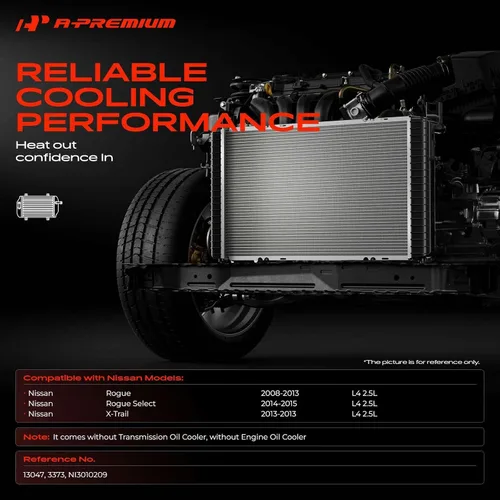 Miniatura 2 de A-Premium Conjunto de radiador de refrigerante del motor compatible con Nissan Rogue 2008-2013, Rogue Select 2014-2015, X-Trail 2013, L4 2.5L