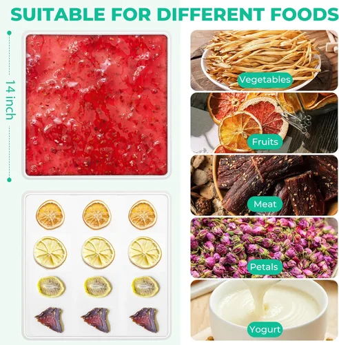 Miniatura 7 de 6 hojas deshidratadoras de silicona de 11 x 11 pulgadas, bandeja deshidratadora antiadherente con borde para secadora de congelación de alimentos