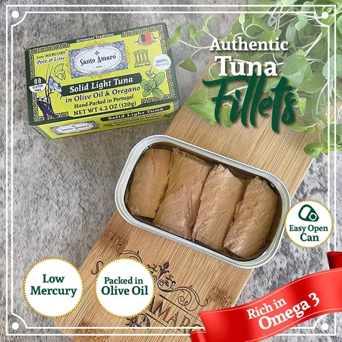 Miniatura 3 de Santo Amaro - Filetes artesanales de atún silvestre en aceite de oliva y orégano, atún capturado con caña y línea de Portugal, atún enlatado al