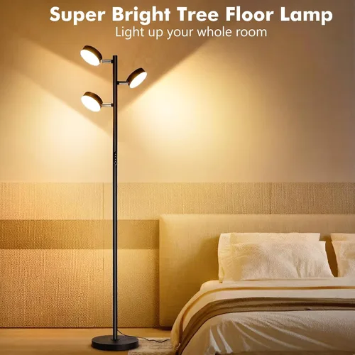 Miniatura 7 de Lámpara de pie de árbol Benaep para sala de estar - Moderna lámpara de pie negra, luz de suelo LED con control remoto y táctil, 3000K-6000K Negro