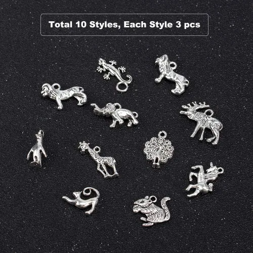 Miniatura 8 de PH PandaHall Dijes de animales de 10 estilos, 30 piezas de aleación tibetana de plata antigua, jirafa, unicornio, gato, dijes para manualidades