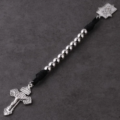 Miniatura 44 de Rosario de bolsillo estilo abierto una década de acero inoxidable rosario católico con crucifijo medalla de San Benito con bolsa de regalo