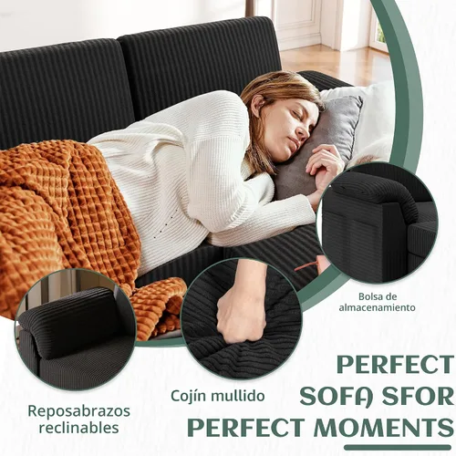 Miniatura 3 de Vongrasig Sofás Seccionales Convertibles, Sofá de 3 Asientos en Forma de L con Almohadas Removibles de Tela de Pana Suave, Sofá Pequeño de Mediados