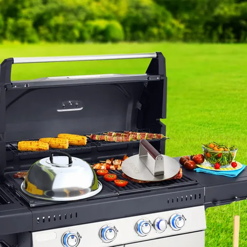 Miniatura 7 de HULISEN Juego de Prensa para Hamburguesas y Cúpula Derretidora de Servicio Pesado, Prensa de Tocino Redonda de Acero Inoxidable de 8.5 Pulgadas
