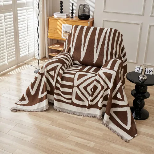 VClife Funda para silla con acento azteca bohemio de 59 x 71 pulgadas, funda reversible y lavable de felpilla para sillón, color marrón castaño y