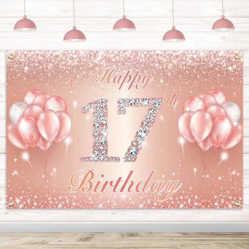 Miniatura 35 de Fondo de pancarta de feliz cumpleaños 10 – Suministros de decoración de fiesta de cumpleaños 10 para niñas o niños – Oro rosa 4 x 6 pies