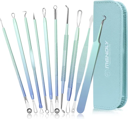 MENOLY - Kit de herramientas para eliminar puntos negros, 10 piezas, herramientas extractoras de espinillas, herramientas extractoras de espinillas,