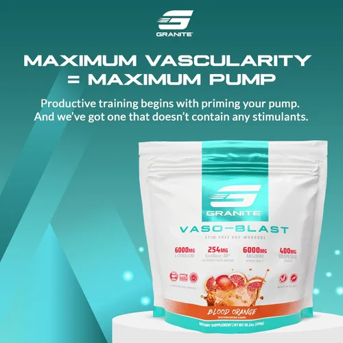 Miniatura 2 de Granite Nutrition Vaso Blast - Preentrenamiento sin estimulación - Soporte de óxido nítrico no rígido para bomba, físico y capacidad muscular