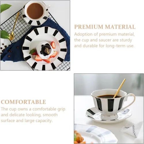 Miniatura 4 de Hemoton Juego de tazas y platillos de lunares de 5.51 pulgadas, taza de café de cerámica de estilo europeo con platillo para café con leche