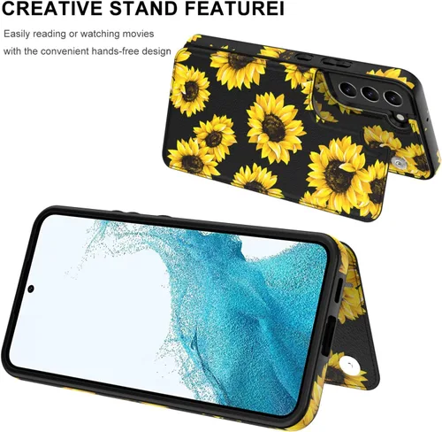 Miniatura 5 de LETO Funda para Galaxy S21 FE, Funda de Cartera de Cuero con Tapa Tipo Folio con Diseños de Flores de Moda para Niñas y Mujeres, con Ranuras