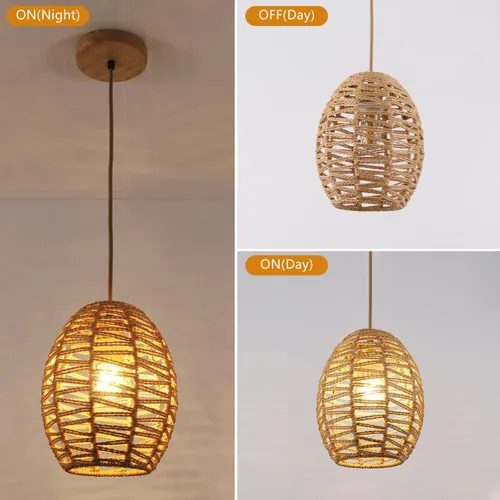 Miniatura 5 de DELIPOP Lámpara colgante, araña de ratán tejida a mano, luces colgantes ajustables bohemias para sala de estar, comedor, cocina, dormitorio, granja