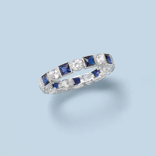 Miniatura 4 de Ross-Simons 1.20 ct. t.w. Square Simulated Sapphire and .80 ct. t.w. CZ Eternity Band in Sterling Silver