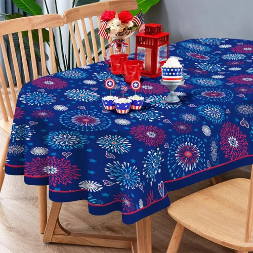 Miniatura 13 de Mantel de primavera y verano, mantel ovalado oblongo, de tela impermeable, diseño floral de pájaro verde, 54 x 72 pulgadas, para cocina, comedor