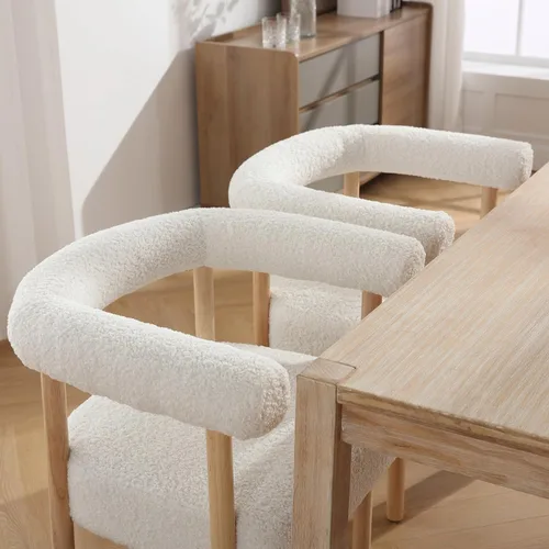Miniatura 3 de RIVOVA Juego de 4 sillas de comedor blancas de bouclé, sillas de comedor tapizadas modernas, sillas de cocina con respaldo curvo para comedor