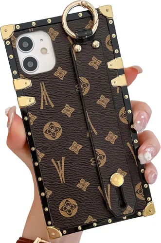 Funda rectangular de cuero compatible con 11 con correa para muñeca, funda de diseñador de lujo para mujeres y niñas, funda protectora con soporte y