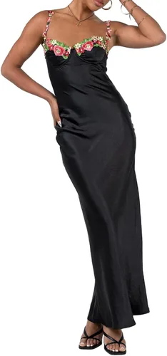 Miniatura 2 de Vestido largo ajustado elegante de verano para mujer, diseño de flores vintage, tirantes delgados, vestidos largos de satén para fiesta y club
